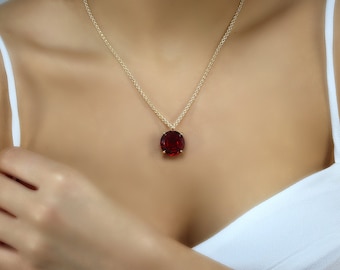 Round Garnet Pendant · Simple Pendant Necklace · Gemstone Pendant For Mom · January Birthstone Pendant · Gifts For Mom
