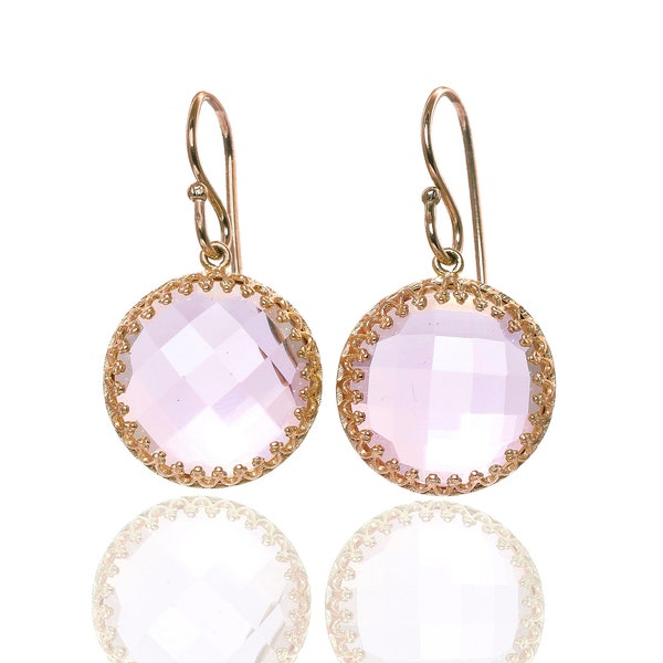 Pink Rose Gold Quartz Earrings · Big Statement Crown Earrings · Rose Gold Filled Earrings · Dangle Gemstone Earrings