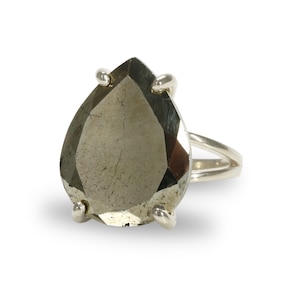 Pear Gemstone Ring · Sterling Pear Ring · Pyrite Ring · Teardrop Ring · Silver Statement Ring · Iron Pyrite Ring