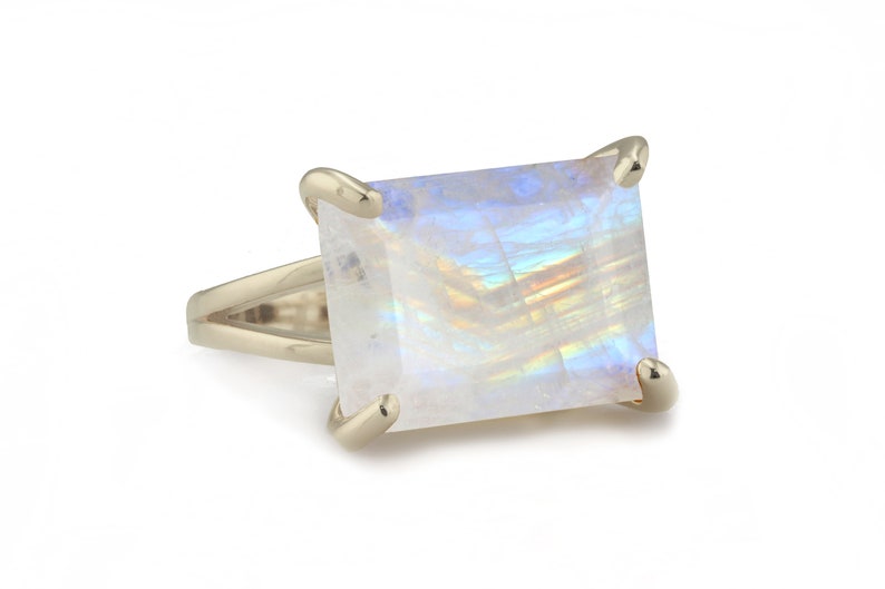 Moonstone Ring \u00b7 Rainbow Ring \u00b7 Rectangle Ring \u00b7 Gemstone Ring \u00b7 October Birthstone Ring \u00b7 Statement Ring \u00b7 Rose Gold Ring \u00b7 Rings For Women