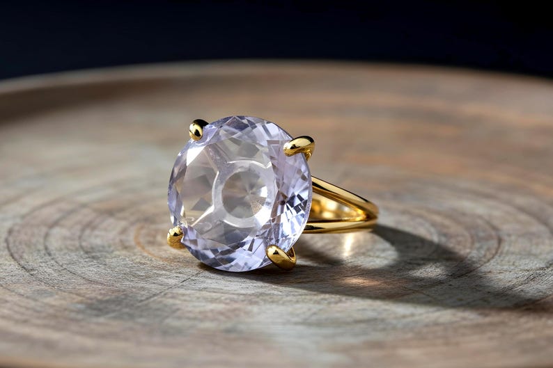 Anillo de tanzanita de talla redonda · Regalo de piedra natal de diciembre · Anillo de piedra vermeil de 18k · Joyería grabada imagen 2