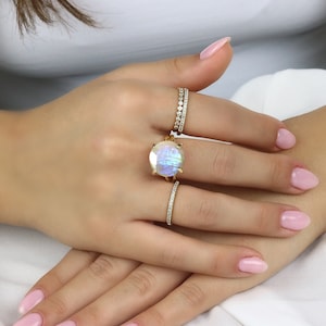 Big Stunning Moonstone Solitaire Ring · Gold Engagement Proposal Ring · June Birthstone Ring · White Moonstone Gold Ring · Rainbow Ring