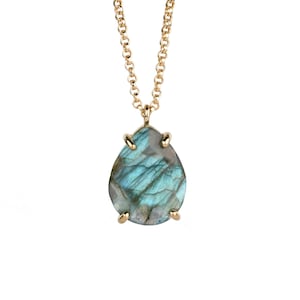 Fine Labradorite Necklace · Handmade Pendant · Rose Gold Necklace · Gemstone Necklace · Long Necklace For Women · Teardrop Necklace