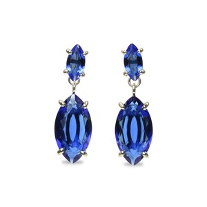 Marquise Earrings · Silver Sapphire Dangle Earrings · Long Sapphire Earrings · Custom Cut Earrings · September Birthstone Earrings
