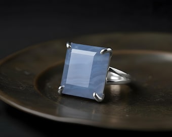 Blue Lace Agate Ring · 925 Square Ring · Statement Ring · Solitaire Rings · Gemstone Ring