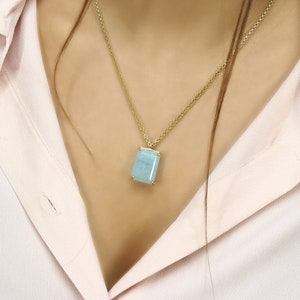 Aquamarine Emerald Cut Necklace · March Birthstone Necklace · Rectangle Necklace For Women · Aquamarine Bridal Necklace · Gifts For Her