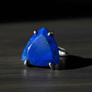 Trillion Lapis Lazuli Ring · 925 Sterling Silver Ring · September Birthstone Jewelry