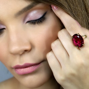 Oval Pink Tourmaline Ring · Gold Filled Statement Ring · October Birthstone Ring · 4 Prong Ring · Women's Gemstone Ring · Deep Pink Ring