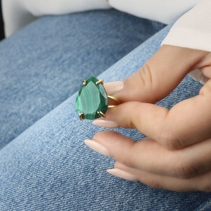 Rare Malachite Pear Ring · Teardrop Ring · Green Malachite Ring · Gold Ring · 14k Gold Filled Ring · Pear Cut Ring · Gemstone Ring