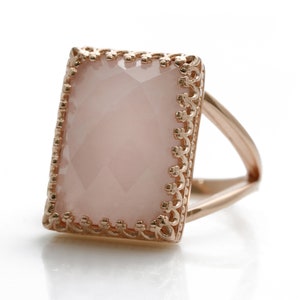 Rose Quartz Ring Large Cocktail Ring Rectangular Ring Rose Gold Ring Statement Ring Gemstone Ring Love Ring Lovers Ring image 2