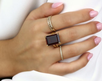 Rectangular Garnet Ring · Emerald Cut Gemstone Ring ·  January Birthstone Ring · Rose Gold Garnet Ring · Gifts For Mom · Bridal Ring