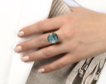 Labradorite Ring · Gemstone Ring · Cocktail Ring · Prong Ring · Stone Ring · Round Ring · Gold Filled Ring