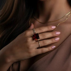 Garnet Ring ·  January Birthstone ·  Gemstone Ring · Square Cut Ring ·  Dark Red Gem Ring ·  Square Gemstone Ring