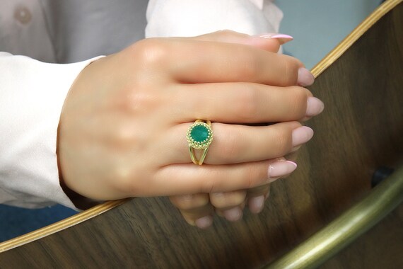 Green Onyx Ring Gold Ring Semi Precious Ring Delicate Ring Double Band Ring Green Ring Gemstone Ring Etsy