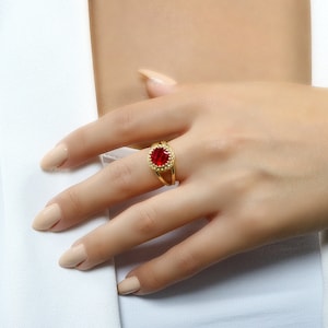 Yellow Gold Vermeil Ring · Ruby July Birthstone Ring · Gold Vintage Ring · Lab Created Ruby Ring · Handmade Ruby Ring · Engagement Ring