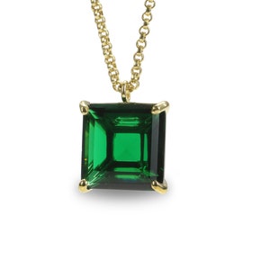 Square Emerald Pendant · Customized Pendant Necklace · Long Emerald Necklace · May Birthstone Necklace · Green Emerald Gold Necklace