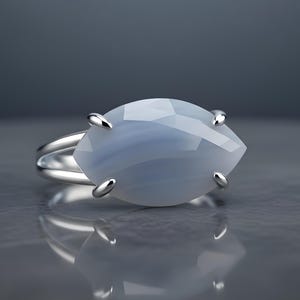 Blue Lace Agate Ring · Large Marquise Ring · Sterling Silver Gemstone Ring · Gift For Mom · 925 Silver Stone Ring · Natural Gem Ring image 3