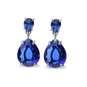 Sterling Silver Sapphire Earrings · Teardrop Dangle Earrings · Long Prong Earrings · Silver Earrings · September Birthstone Earrings
