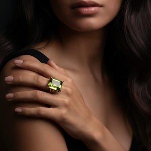 Peridot Ring · 14k Gold Ring · Rectangle Ring · Green Stone Ring · Handmade Ring · Emerald Cut Ring · Gemstone Ring · August Birthstone Ring