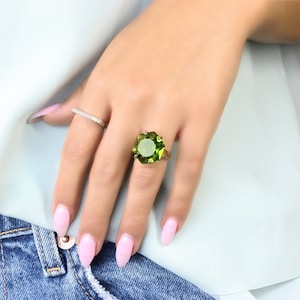 Peridot Hexagon Ring · Hexagon Gemstone Ring · Gold Vermeil Statement Ring · August Birthstone Ring · Hexagon Gold Cocktail Ring