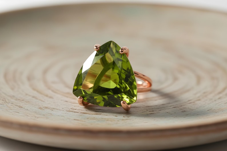 Gold Trillion Cut Peridot Ring · Green Gemstone Ring · August ...