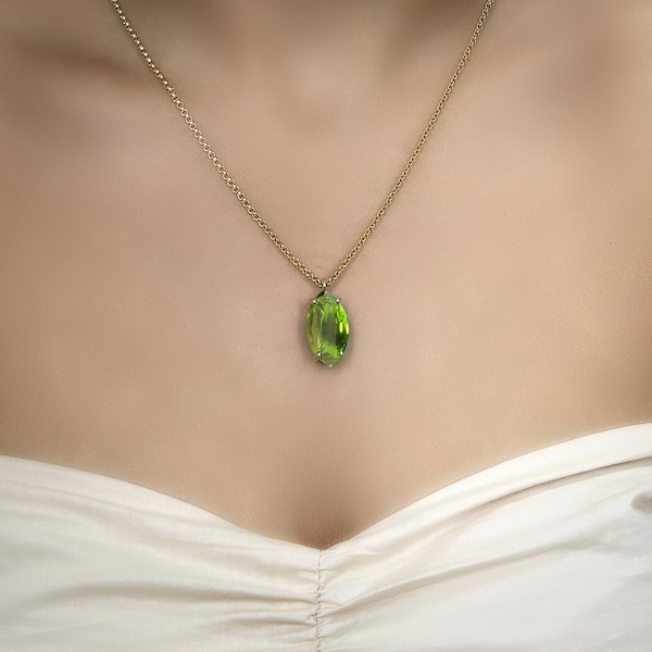 August Birthstone Peridot Necklace · Marquise Shape Pendant Necklace · Big Pendant Gold · Green Peridot Necklace · Gifts For Wife