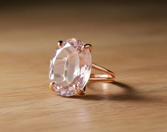 Oval Ring · Gemstone Ring · Rose Gold Ring · Rose Quartz Ring · Love Ring · Pink Quartz Ring · Double Band Ring · Cocktail Ring