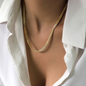 Thick Cuban Link Chain Necklace Women s 14k Gold Necklace Custom Wide Cuban Chain Gold Statement Necklace Etsy