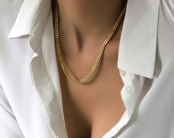 Thick Cuban Link Chain Necklace · Women's 14k Gold Necklace · Custom Wide Cuban Chain · Gold Statement Necklace