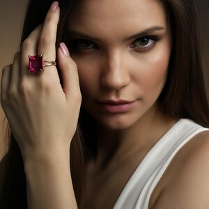 Pink Tourmaline Square Princess Cut Ring · 18k Gold Vermeil Jewelry · October Birthstone image 3