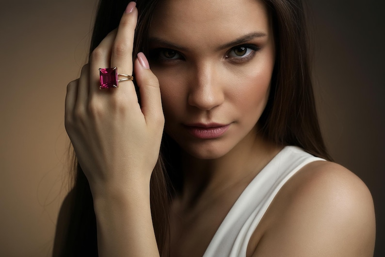 Pink Tourmaline Square Princess Cut Ring · 18k Gold Vermeil Jewelry · October Birthstone image 3