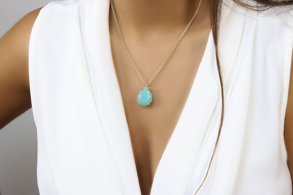 Pear Cut Amazonite Pendant Gold Vermeil Necklace Long Custom Bridal Necklace  Yellow Gold Gem Pendant Positive Energy Pendant - Etsy