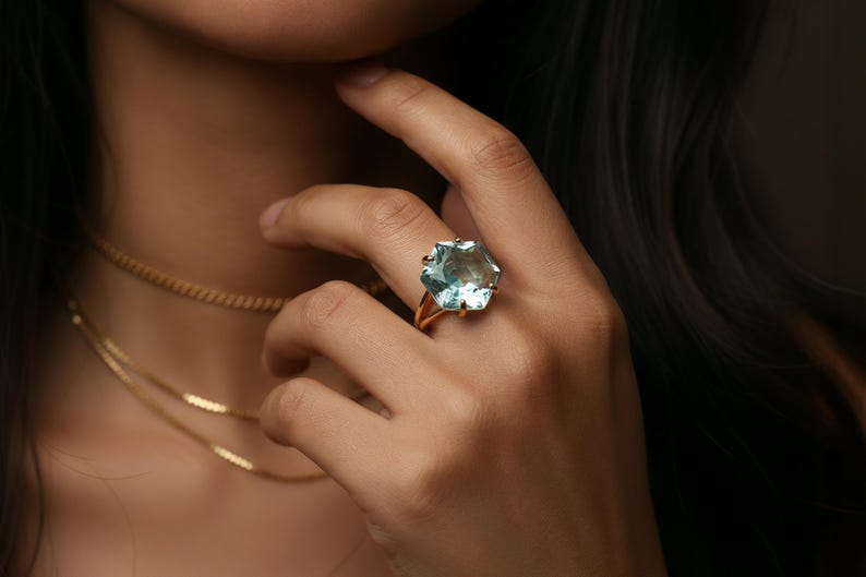18k Rose Gold Ring · Hexagon Cut Topaz Ring · Rose Gold Vermeil Ring · November Birthstone Ring image 2