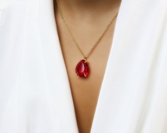 Pear Shape Ruby Necklace · Gold Teardrop Necklace · Deep Red Ruby Pendant Necklace · Anemone Jewelry Necklaces · Gemstone Necklace