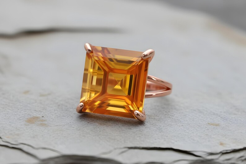 Silver Citrine Ring · Sterling Silver Ring · Gemstone Ring · Semiprecious Ring · Cocktail Ring · Square Ring · November Birthstone Ring image 9