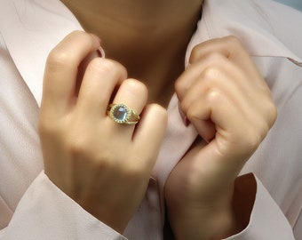 Unique Gold Topaz Ring · Delicate Round Gemstone Ring · Bridal Ring · November Birthstone Ring · Solitaire Gold Rings For Women