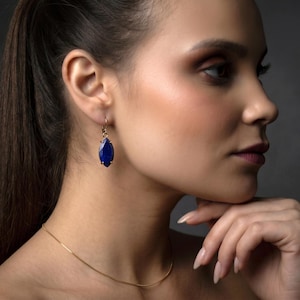 Lapis Lazuli Gemstone Earrings in Marquise Cut · Big Dangle Earrings · September Birthstone Gift · Handmade Bridal Earrings · Long Earring