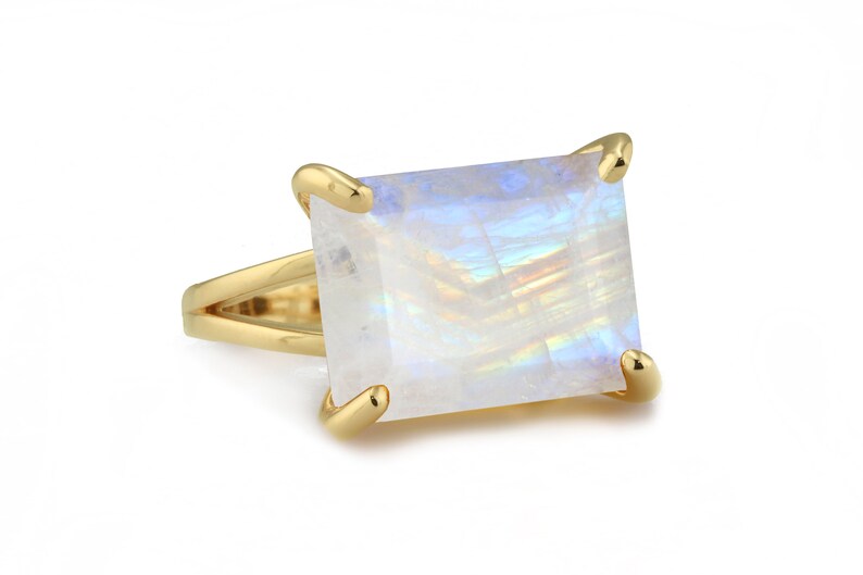 Moonstone Ring \u00b7 Rainbow Ring \u00b7 Rectangle Ring \u00b7 Gemstone Ring \u00b7 October Birthstone Ring \u00b7 Statement Ring \u00b7 Rose Gold Ring \u00b7 Rings For Women