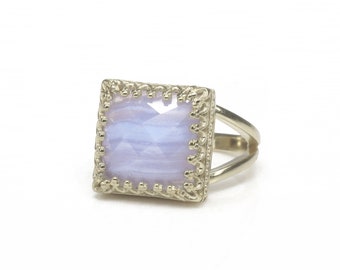 Lace Agate Ring · Square Ring · Silver Ring · Gemstone Ring · Blue Agate Ring · Natural Stone Ring · Mom Gift · Mom Ring