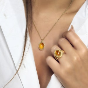 Gold Viktorianische Halskette Citrin Edelstein Anhänger · 18k Gold Vermeil Halskette · November Birthstone Halskette · Geschenk für Mama
