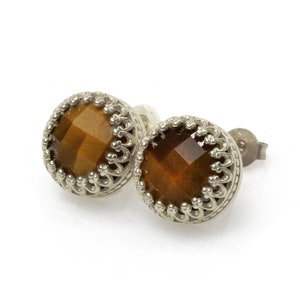 14K Gold Tiger's Eye Earrings · Crown Earrings · Victorian Earrings · Brown Bronze Earrings · Stud Earrings