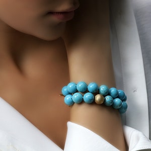Turquoise Beaded Gold Bracelet · December Birthstone Gemstone Bracelet · Hand-Knotted Turquoise Bracelet