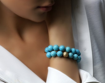 Turquoise Beaded Gold Bracelet · December Birthstone Gemstone Bracelet · Hand-Knotted Turquoise Bracelet