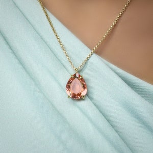 Big Pear Cut Morganite Necklace · Statement Necklace Gold · Thick Teardrop Pendant · Morganite Wedding Necklace · Bridal Necklace Gold