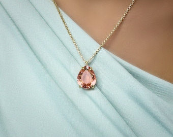 Big Pear Cut Morganite Necklace · Statement Necklace Gold · Thick Teardrop Pendant · Morganite Wedding Necklace · Bridal Necklace Gold