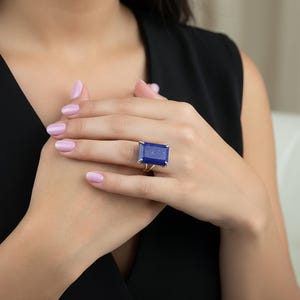 Silver Lapis Lazuli Rectangle Ring  · September Birthstone Statement Jewelry