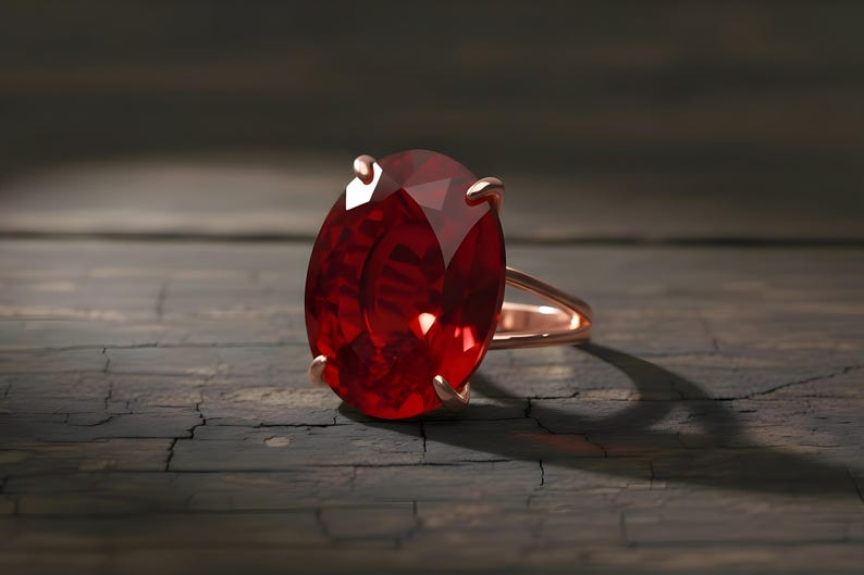 Vertical Oval Ruby Ring · Red Ruby Ring · Oval Cut Gemstone Ring · Engraved Ruby Ring image 4