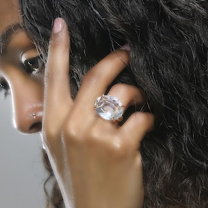 Rare Quartz Ring · Rose Gold Ring · Oval Crystal Quartz Ring · Big Stone Ring · Semiprecious Ring · Raw Gem Ring · Pink Gold Ring