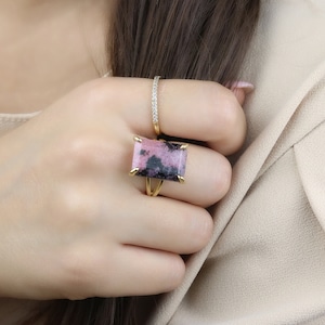 Gold Rectangle Ring · Rhodonite Ring · Rectangular Stone Ring · Wow Ring · Statement Ring · Prong Setting Ring · Cocktail Ring