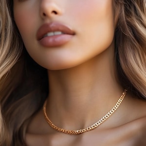 14k Gold Women's Cuban Link Chain ·  Wide Cuban Necklace · Gift For Her · Women Jewelry